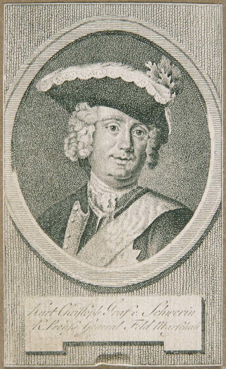 Den preussiske fältmarskalken Kurt Christoph Graf von Schwerin av Unbekannter Stecher