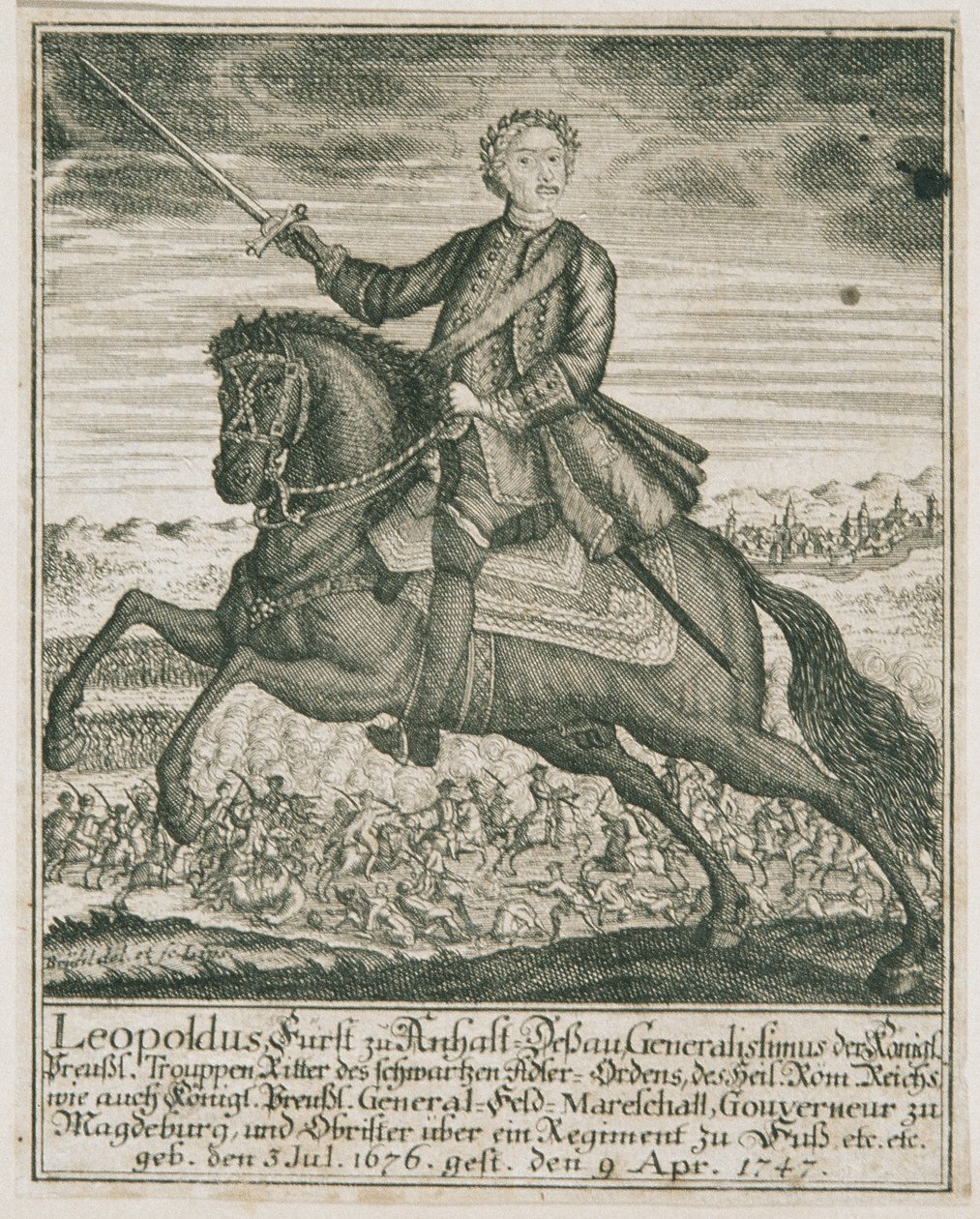 Den preussiske arméchefen Leopold I. Prins av Anhalt-Dessau av Unbekannter Stecher