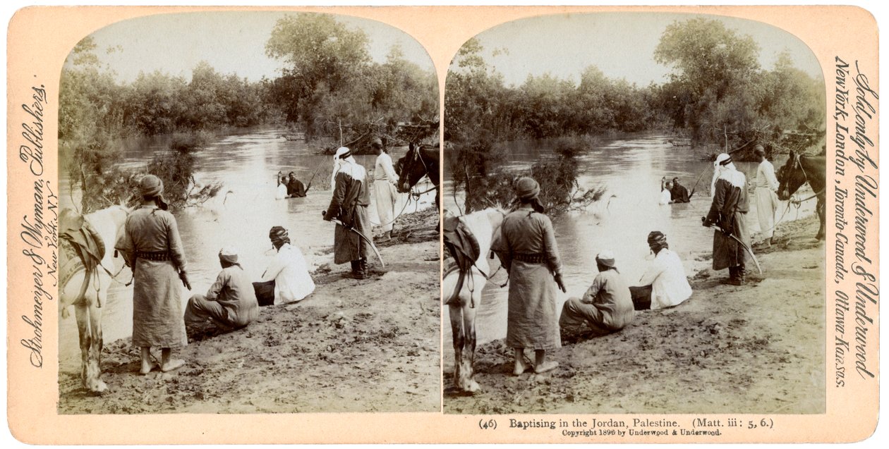Dop i Jordanfloden, Palestina, 1896. av Underwood and Underwood