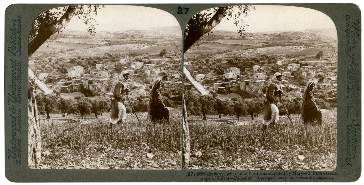 Betania, sett från den östra sluttningen av Oljeberget, Palestina, 1899. av Underwood and Underwood