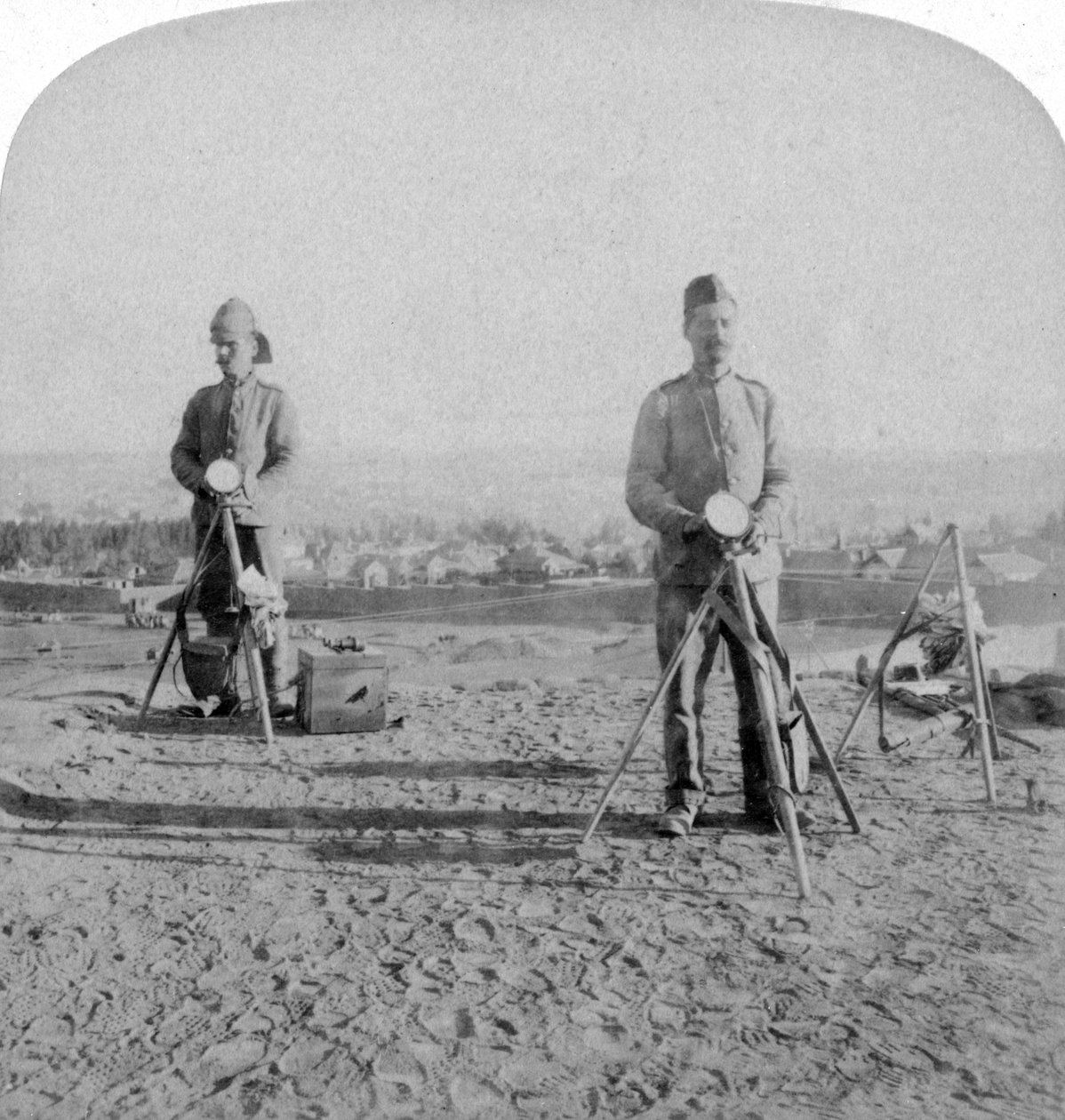 Brittisk heliografering från Johannesburg Fort nyheterna om ockupationen, Boerkriget, 1900 av Underwood and Underwood