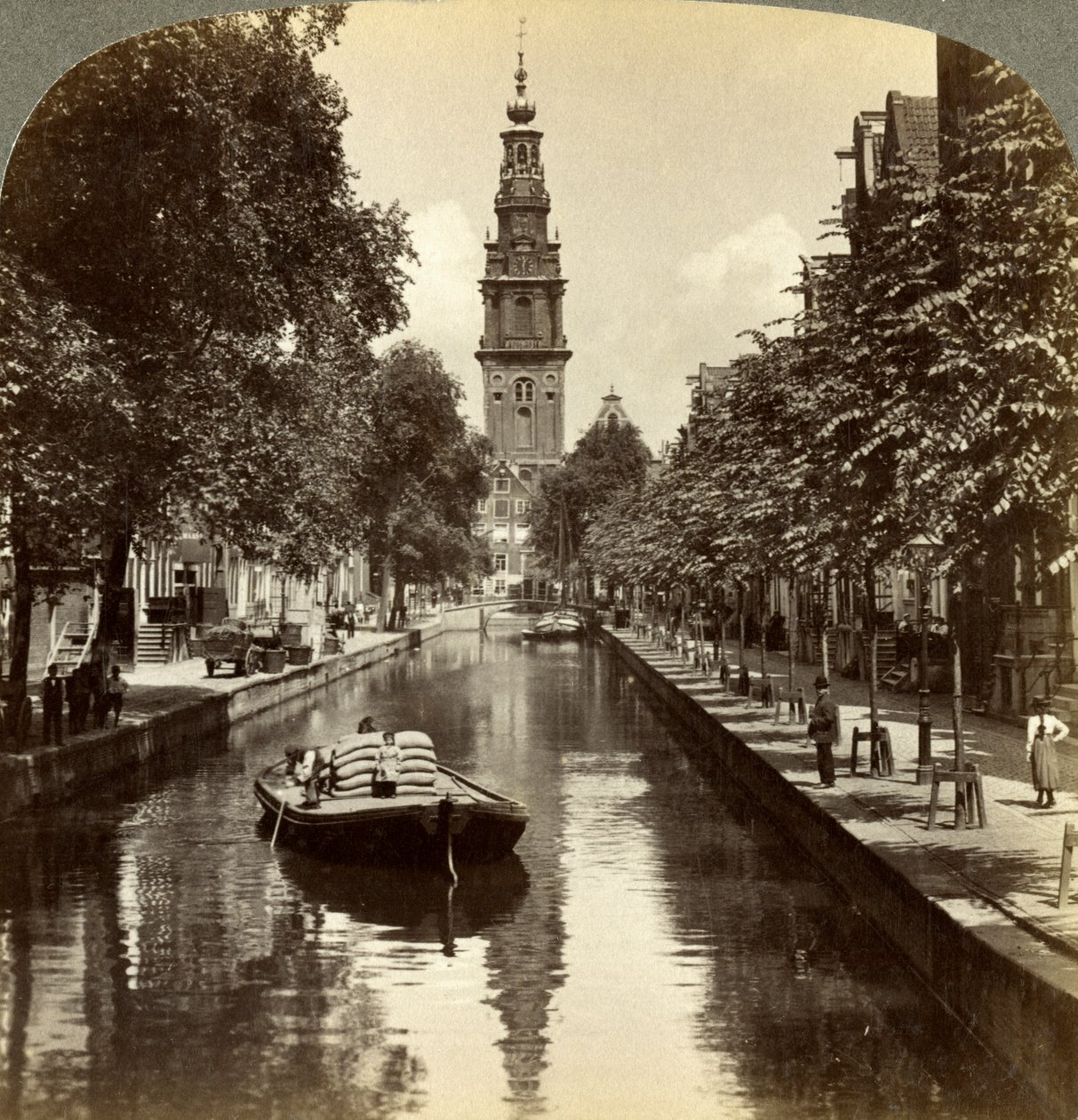 Kanal, Amsterdam, Nederländerna. av Underwood and Underwood