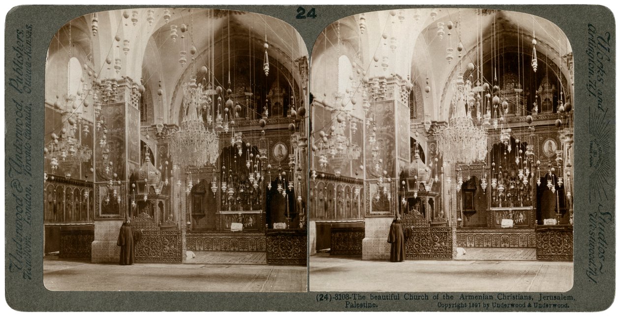 De armeniska kristnas kyrka, Jerusalem, Palestina, 1897. av Underwood and Underwood