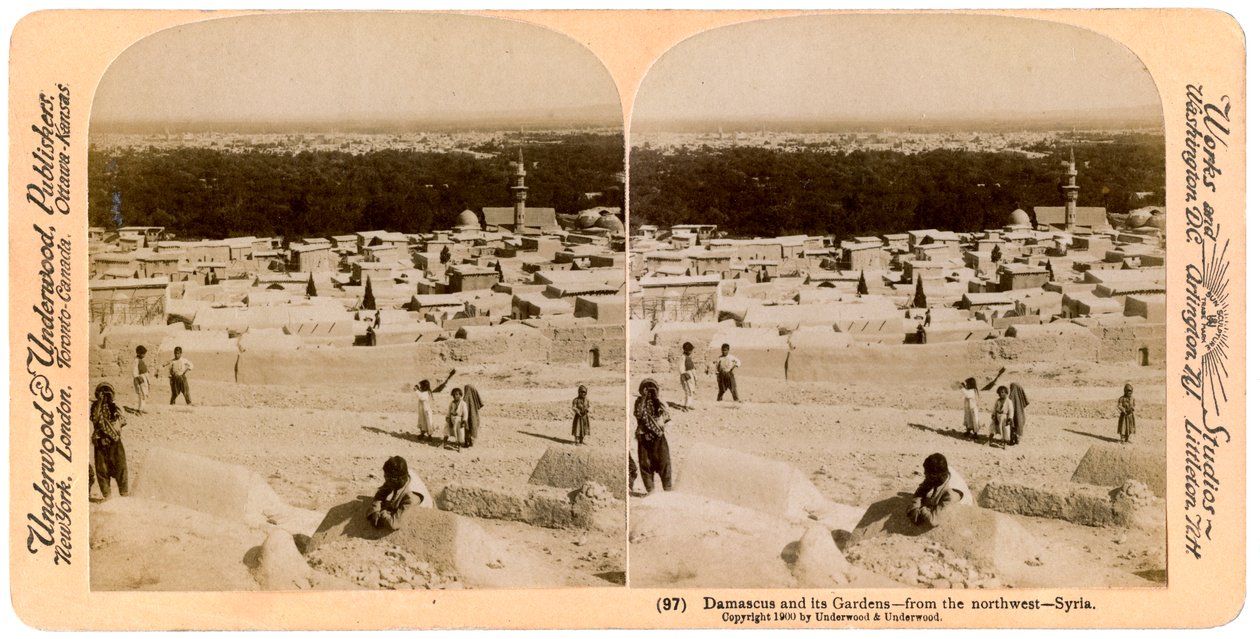 Damaskus och dess trädgårdar, sett från nordväst, Syrien, 1900. av Underwood and Underwood