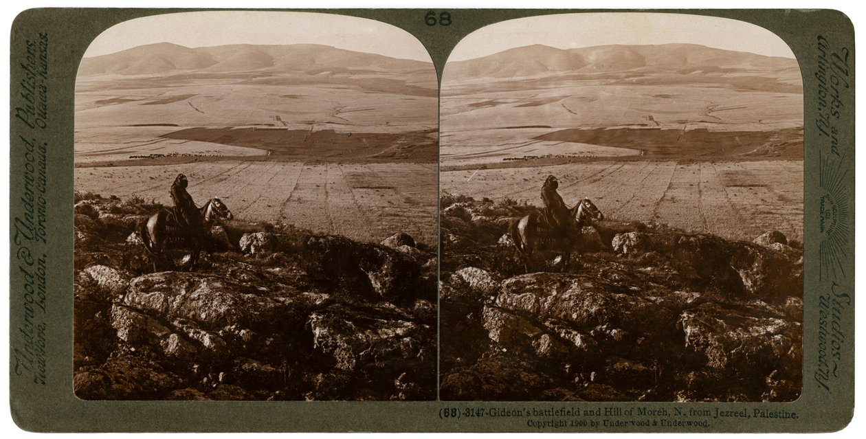 Gideons slagfält och Hill of Moreh, norr om Jisreel, Palestina, 1900. av Underwood and Underwood