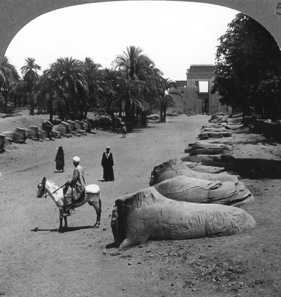 Stora avenyn närmar sig Karnaktemplet, Thebe, Egypten, 1905. av Underwood and Underwood