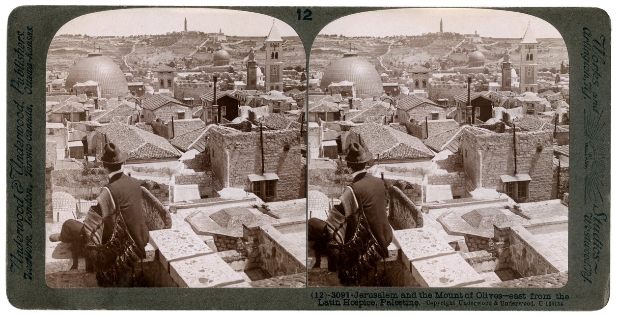 Jerusalem och Oljeberget, blick österut från Latin Hospice, Palestina, 1900-talet. av Underwood and Underwood