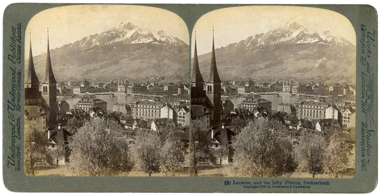 Luzern och berget Pilatus, Schweiz, 1903. av Underwood and Underwood