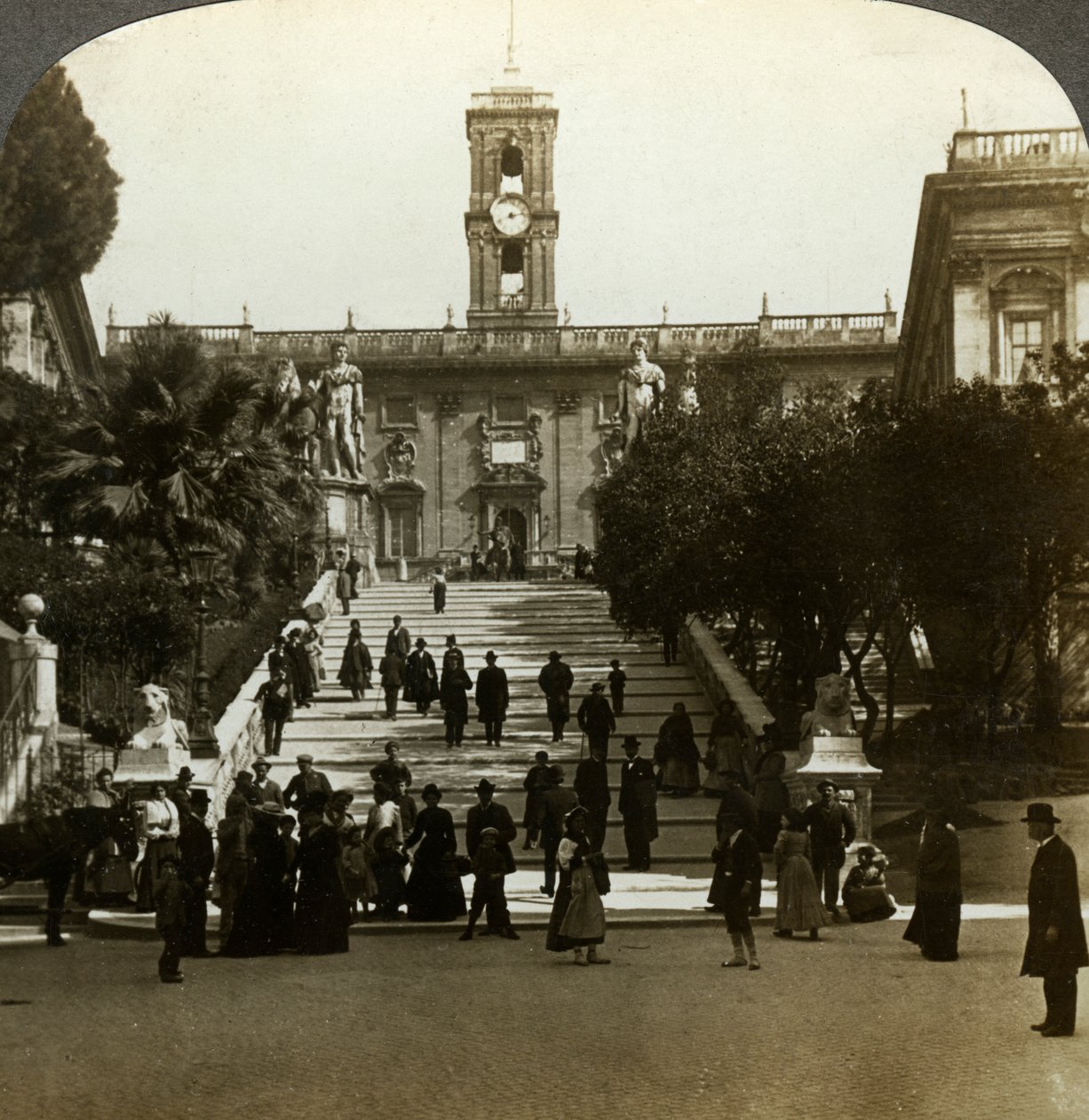 Senatoriska palatset, Piazza del Campidoglio, Capitoline Hill, Rom, Italien. av Underwood and Underwood