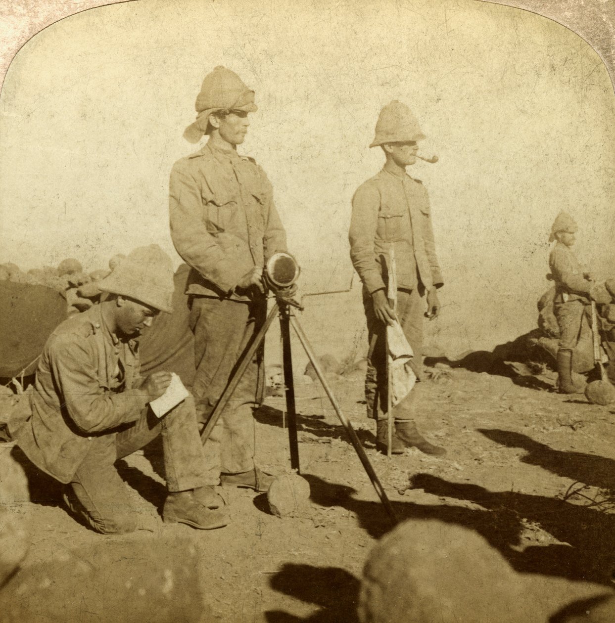 Signaler från Yorkshire Regiment, New Zealand Hill, Sydafrika, Boer War, 1900 av Underwood and Underwood
