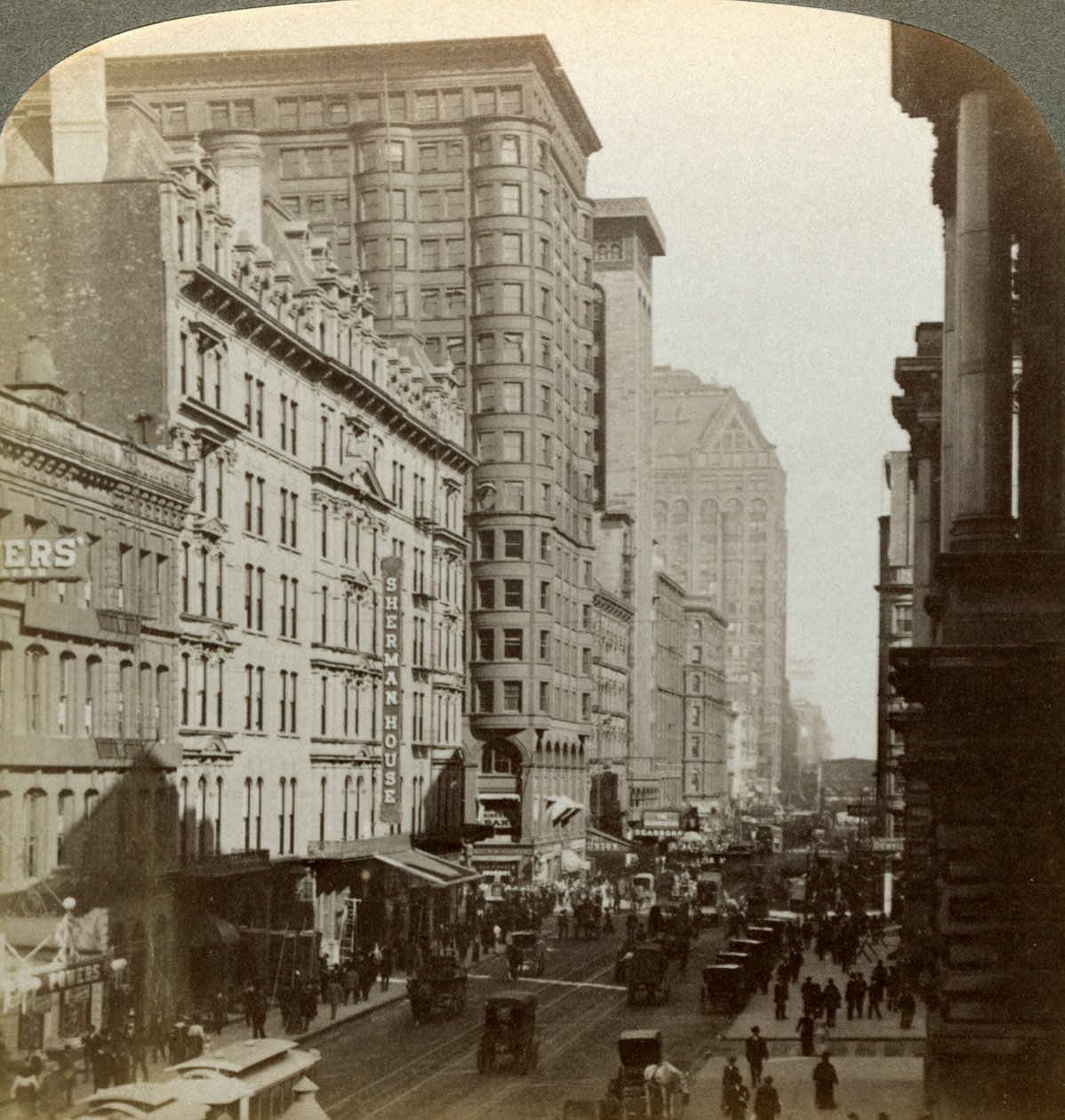 Skyskrapor, Randolph Street, Chicago, Illinois, USA, c sent 1800-tal. av Underwood and Underwood