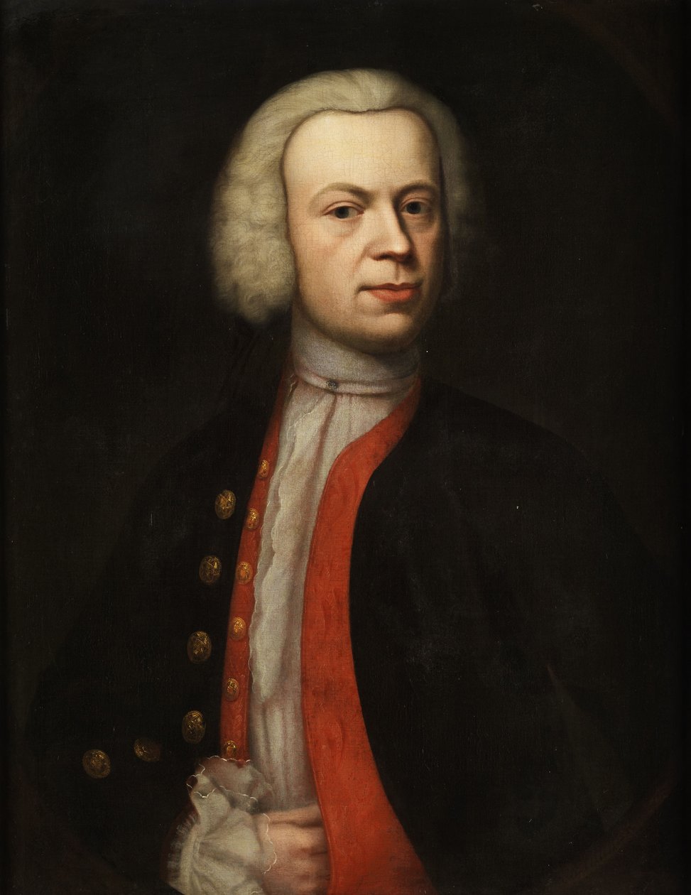 Halvporträtt av en gentleman med peruk av Unidentified painter label QS