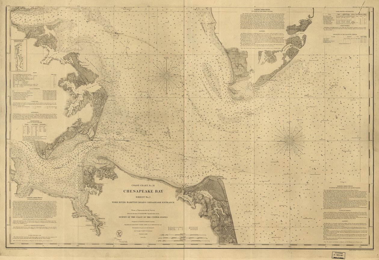 Chesapeake Bay, Blad nr 1, York River, Hampton Roads, Chesapeake-ingången LOC 99447134 av United States Coast Survey