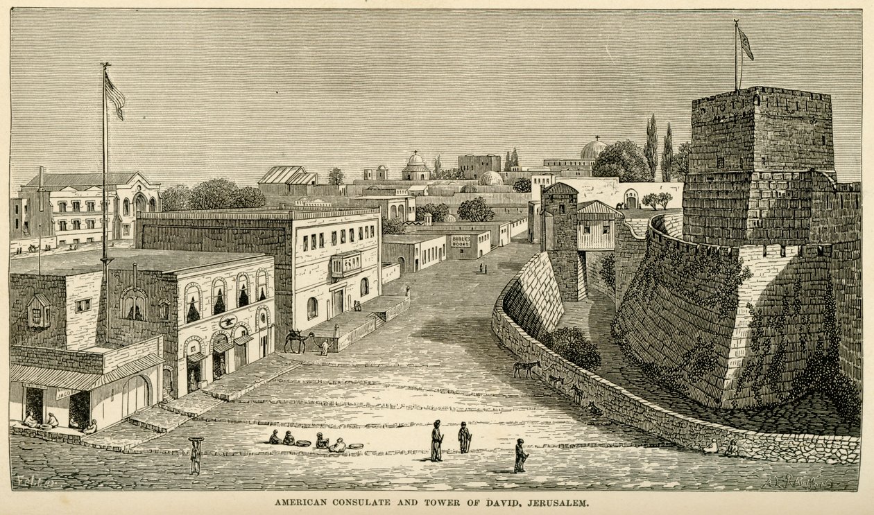 Amerikanska konsulatets första byggnad i Jerusalem, omkring 1857 av Unknown