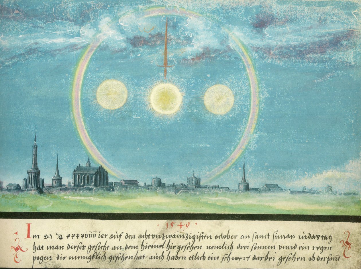 Augsburgs bok om mirakulösa tecken - Folio 164: Den sideriska solen och svärdet 28 oktober 1549 av Unknown