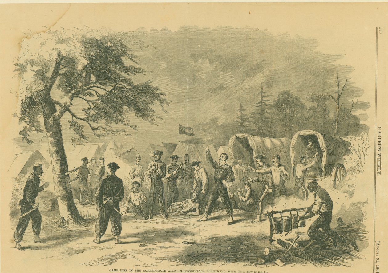 Camp Life in the Confederate Army - Mississippians Practicing with the Bowie-Knife. av Unknown