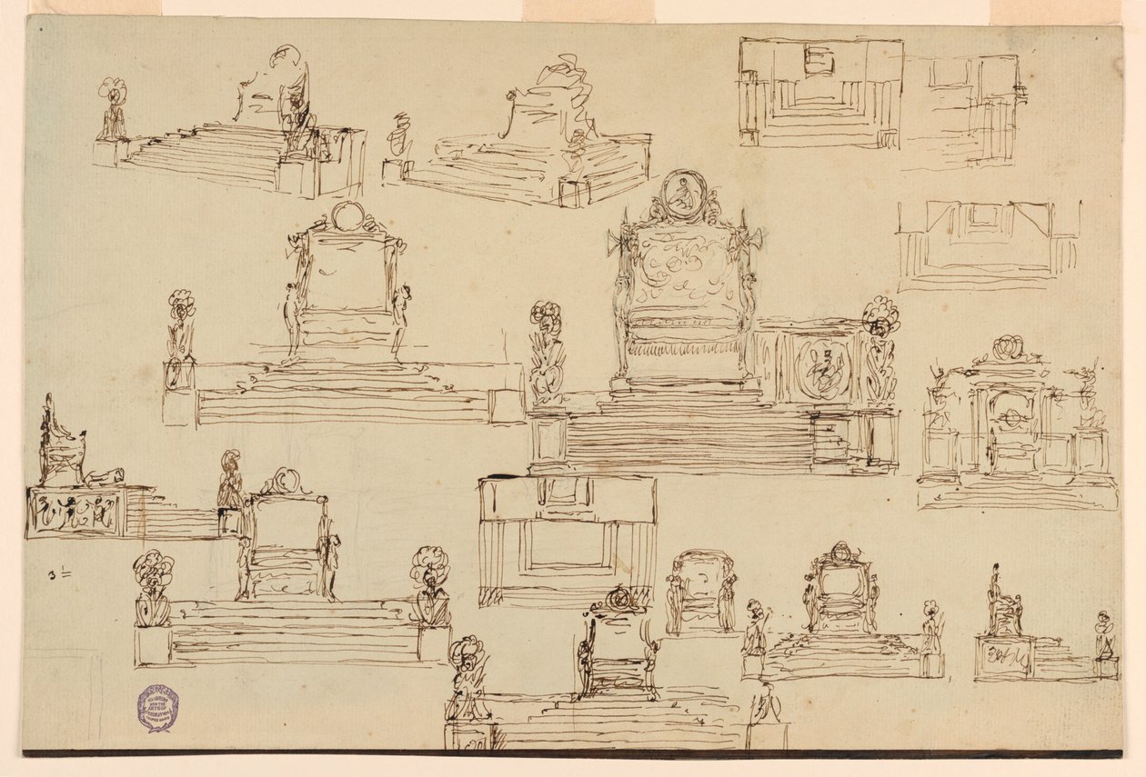 Drawing, Fifteen Sketches for a Throne, ca. 1810 av Unknown