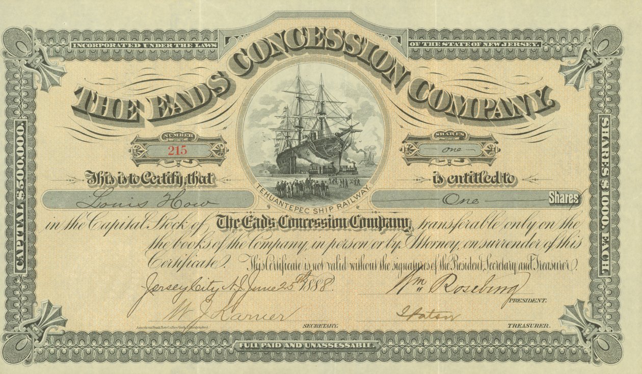 Single share of stock issued to Louis How av Unknown