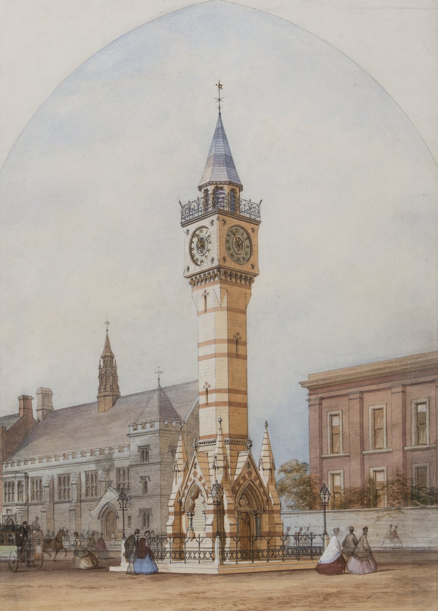 Arkitektonisk höjd: Memorial Clock Tower, ca 1860 (penna, bläck och wc på papper) av Unbekannt Unbekannt
