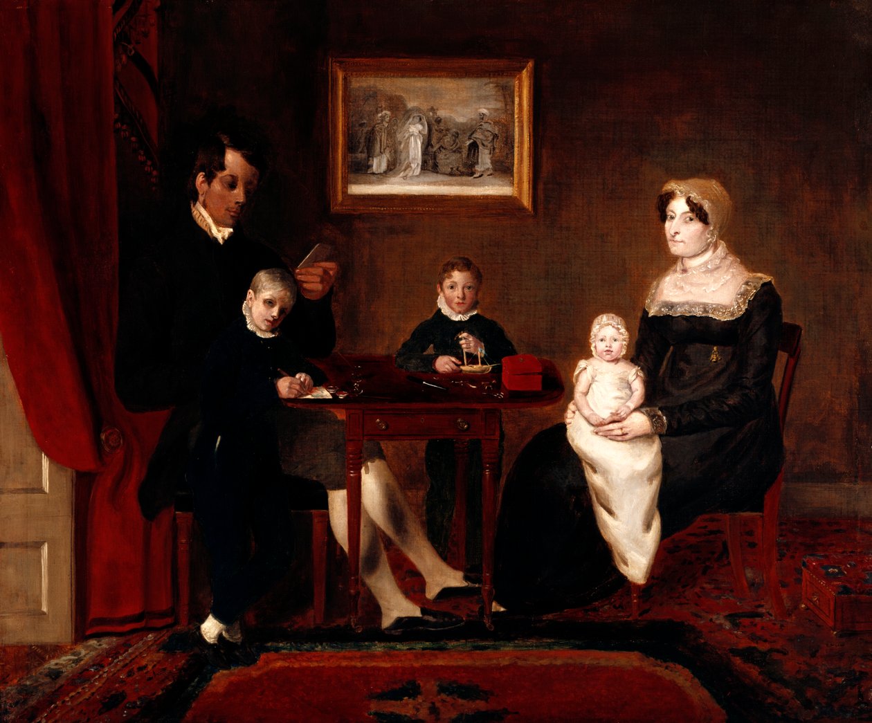Gruppporträtt av en oidentifierad familj i en inhemsk interiör, c.1815-20 av Unbekannt Unbekannt