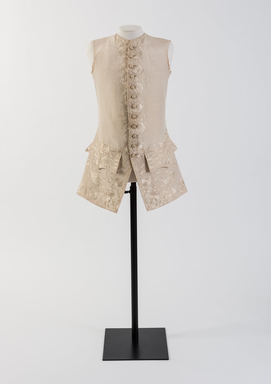 Mans grädde sidenbroderad väst, 1740-tal (silke) av Unbekannt Unbekannt