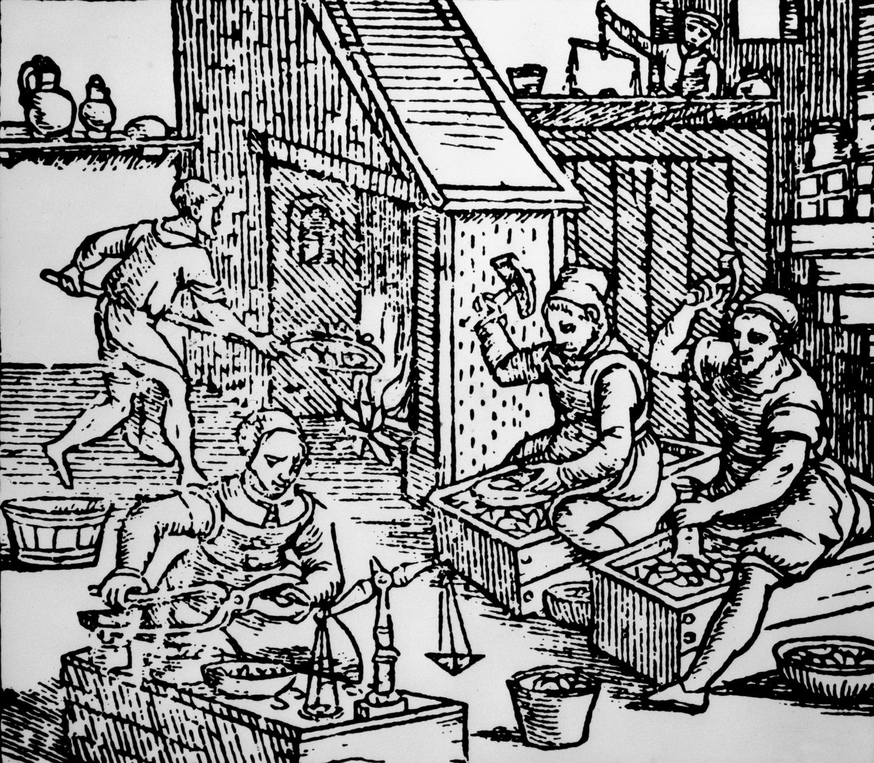 Myntning av mynt med handhållna verktyg, ca 1550 av Unbekannt Unbekannt