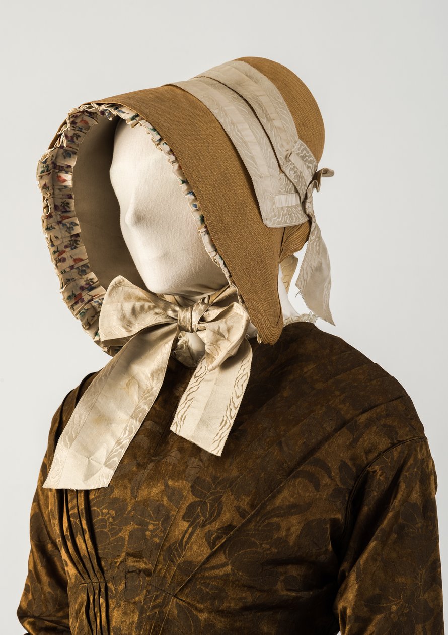 Halmhuva, med vävda sidenband, 1840-tal (halm och siden) av Unbekannt Unbekannt