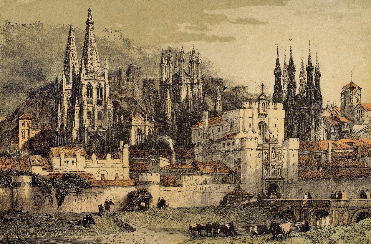Utsikt över staden Burgos (Castilla, Spanien), med dess murar av Unbekannt Unbekannt