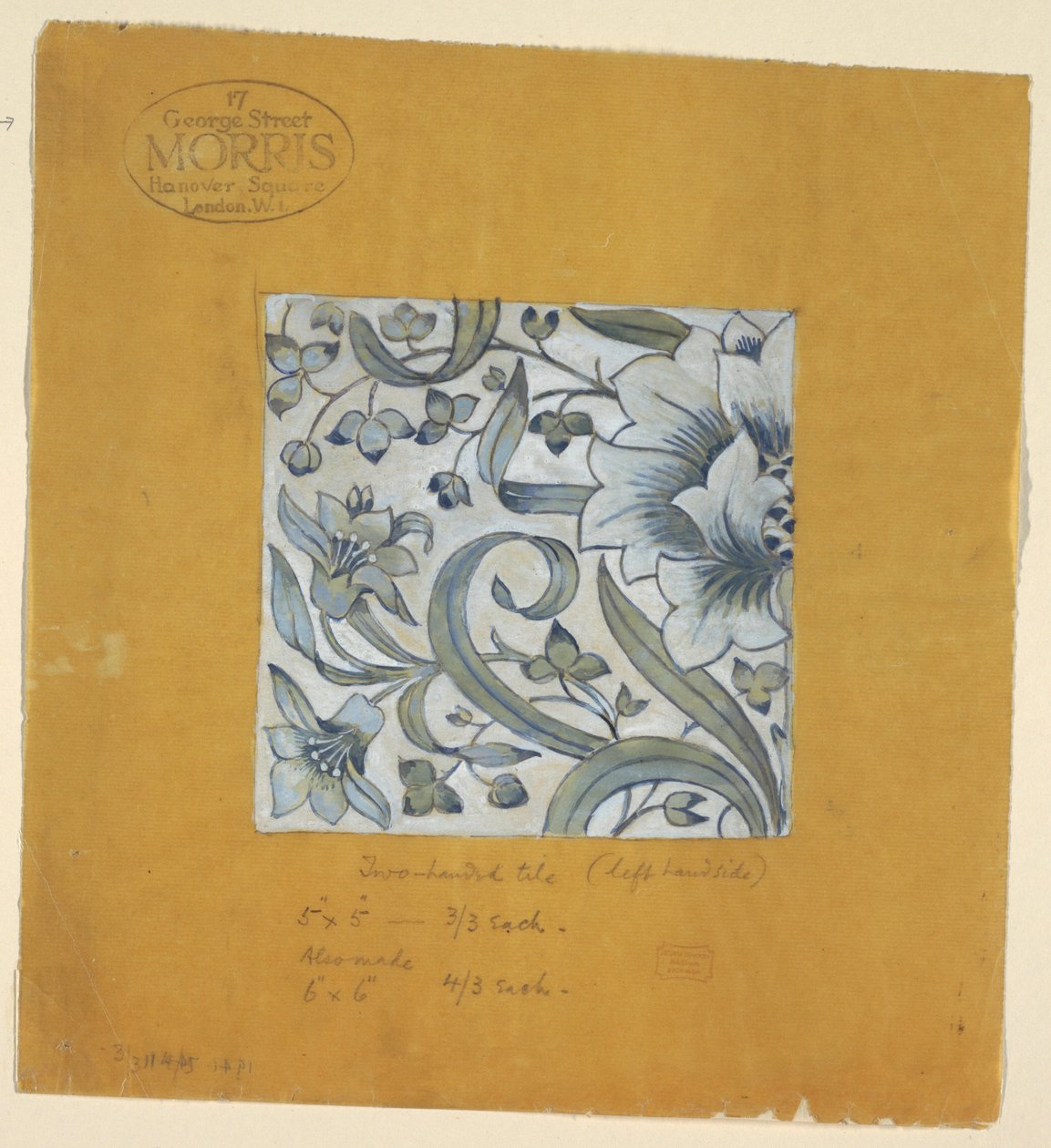 Ritning, design efter William Morris, en kakel, efter 1917 av Unknown