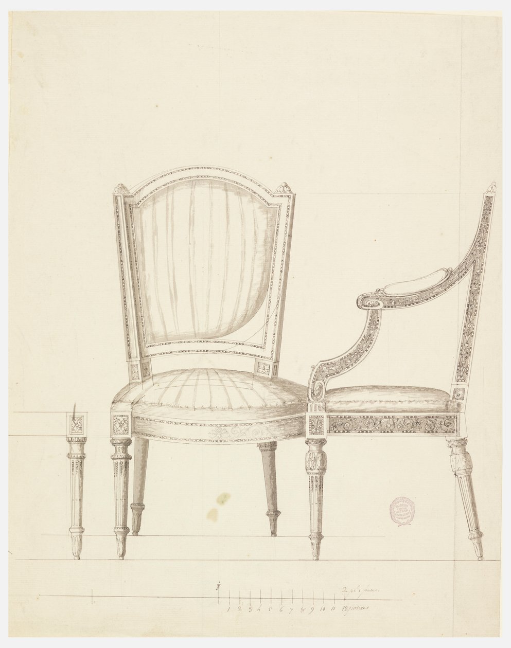 Ritning, design för två stolar med alternativa förslag, 1760–65 av Unknown