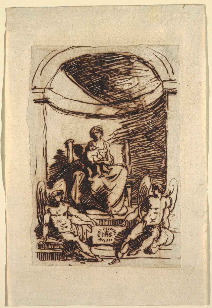 Drawing, Enthroned Virgin and Child av Unknown