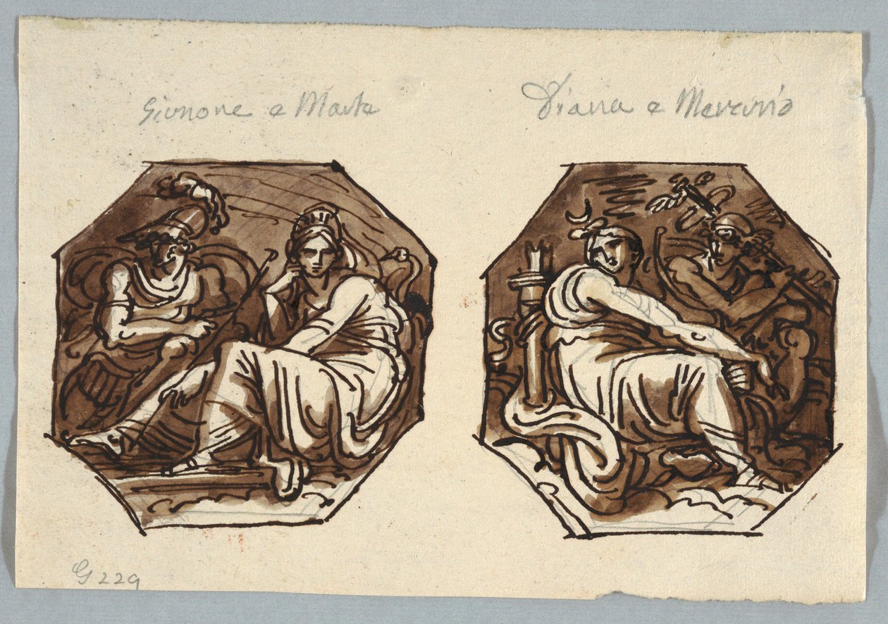 Mars och Juno; Kvicksilver och Diana utspelar sig i Diagonal komposition av Unknown