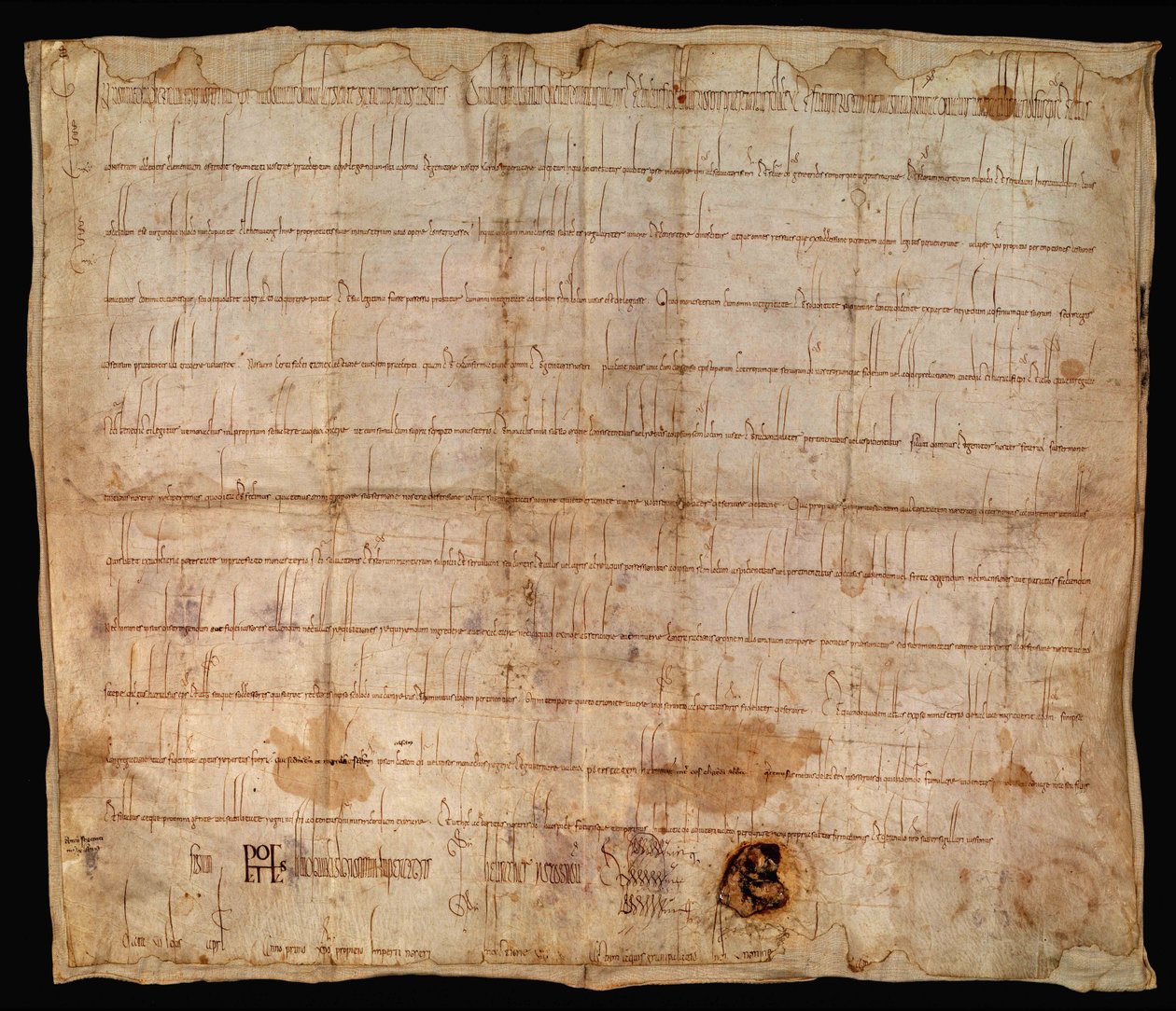 Kaiser Ludwig der Fromme nimmt 814 mit dieser Urkunde das Kloster Ellwangen in seinen Schutz av Unknown