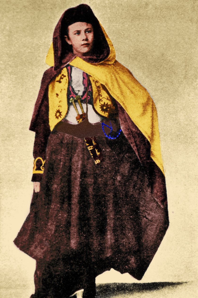 Den schweiziska upptäcktsresanden Isabelle Eberhardt iklädd arabisk kostym, ca 1897 (senare färgläggning) av Unknown