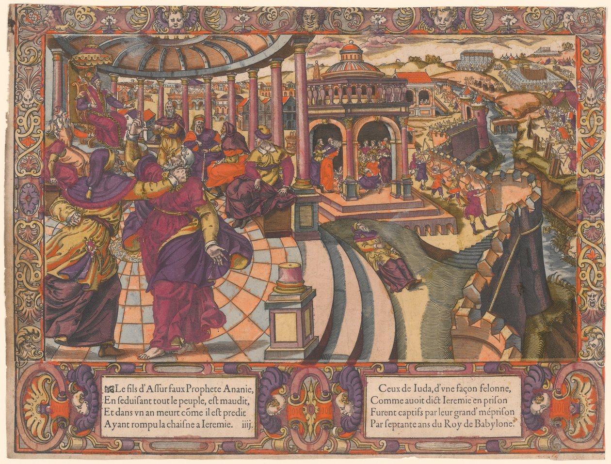 Ananias falske profet, förför folket & bryter Jeremias kedja, Judas folk är fångna i Babylon. (Ananias den falske profeten förför folket och knäcker Jeremia av Unknown