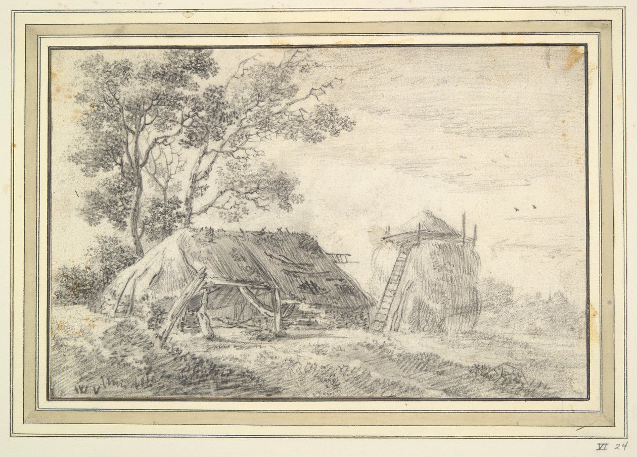 Ladugård och höstack av Unknown