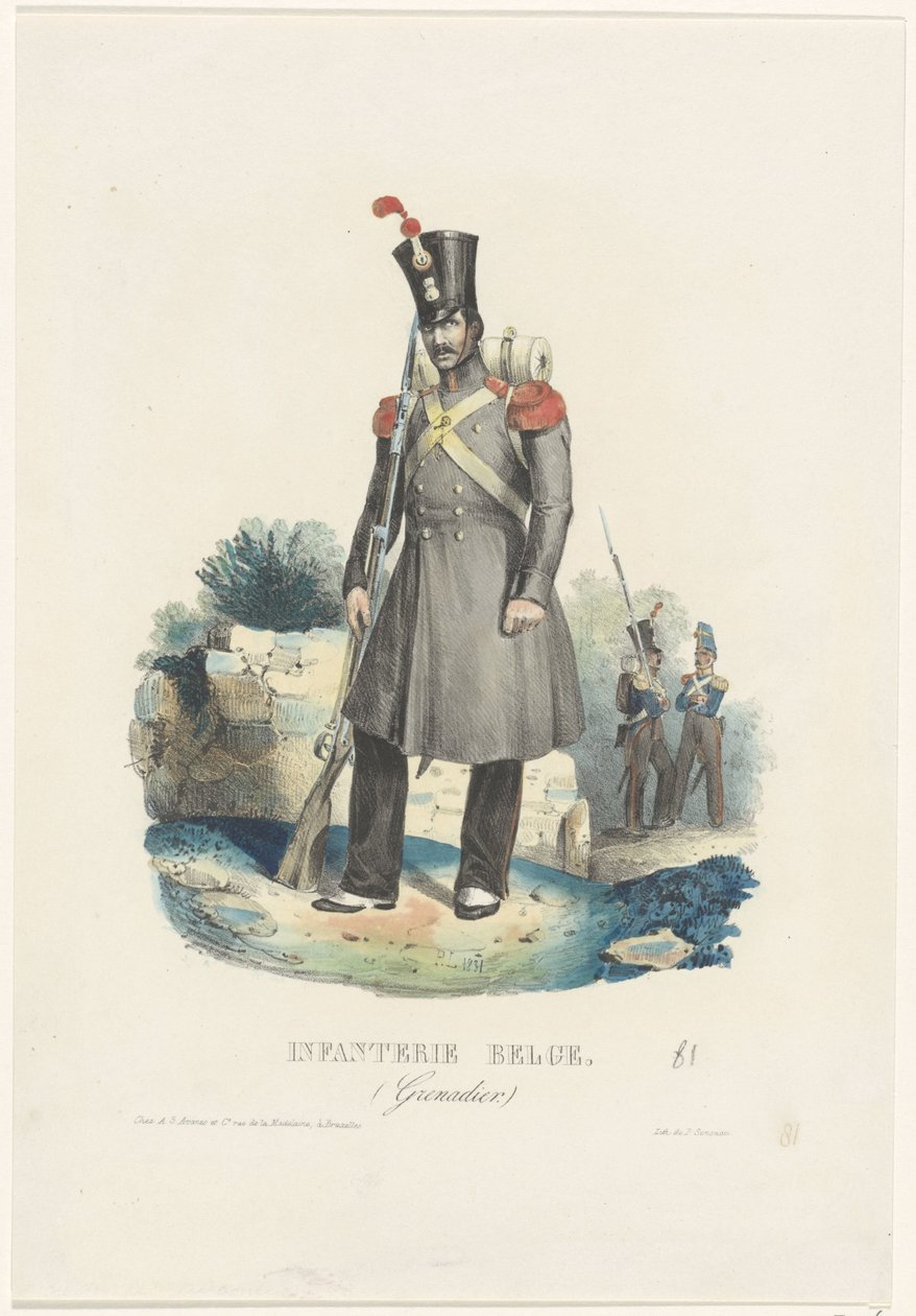 Belgisk grenadjär, 1831 Belgiskt infanteri. (Grenadier.) (titel på objekt) av Unknown