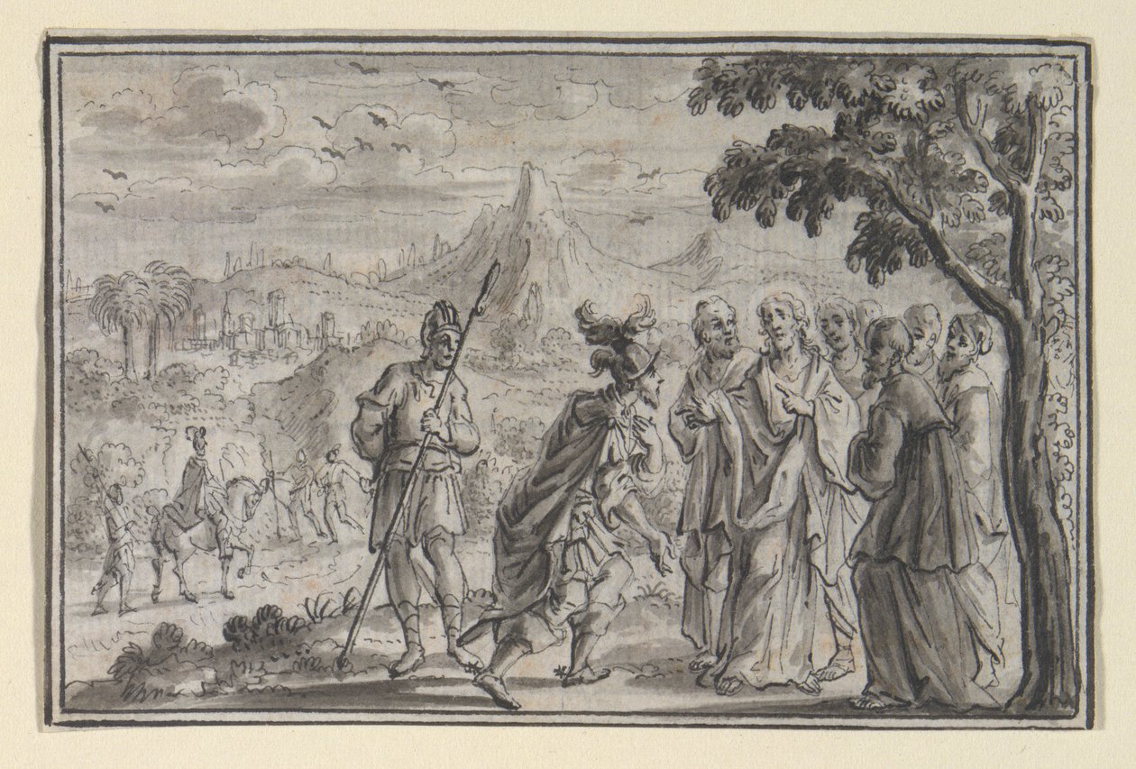 Centurion Beseeching Christ (?) (Lukas 7, Mt 8), en av fyra scener ur Kristi liv av Unknown