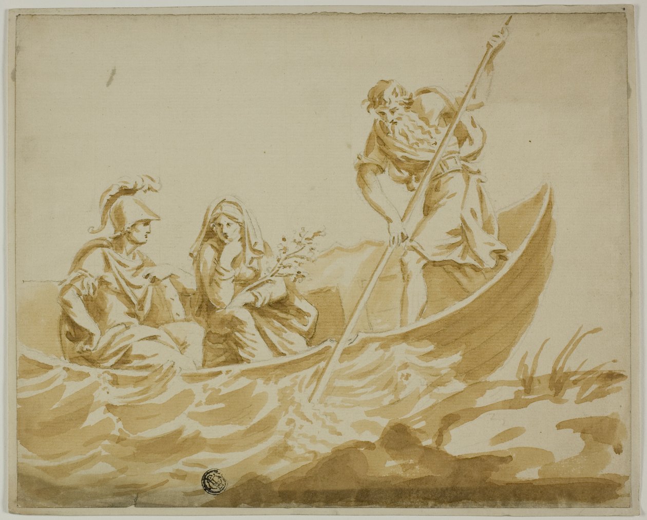 Charon Ferrying Mars och Minerva av Unknown
