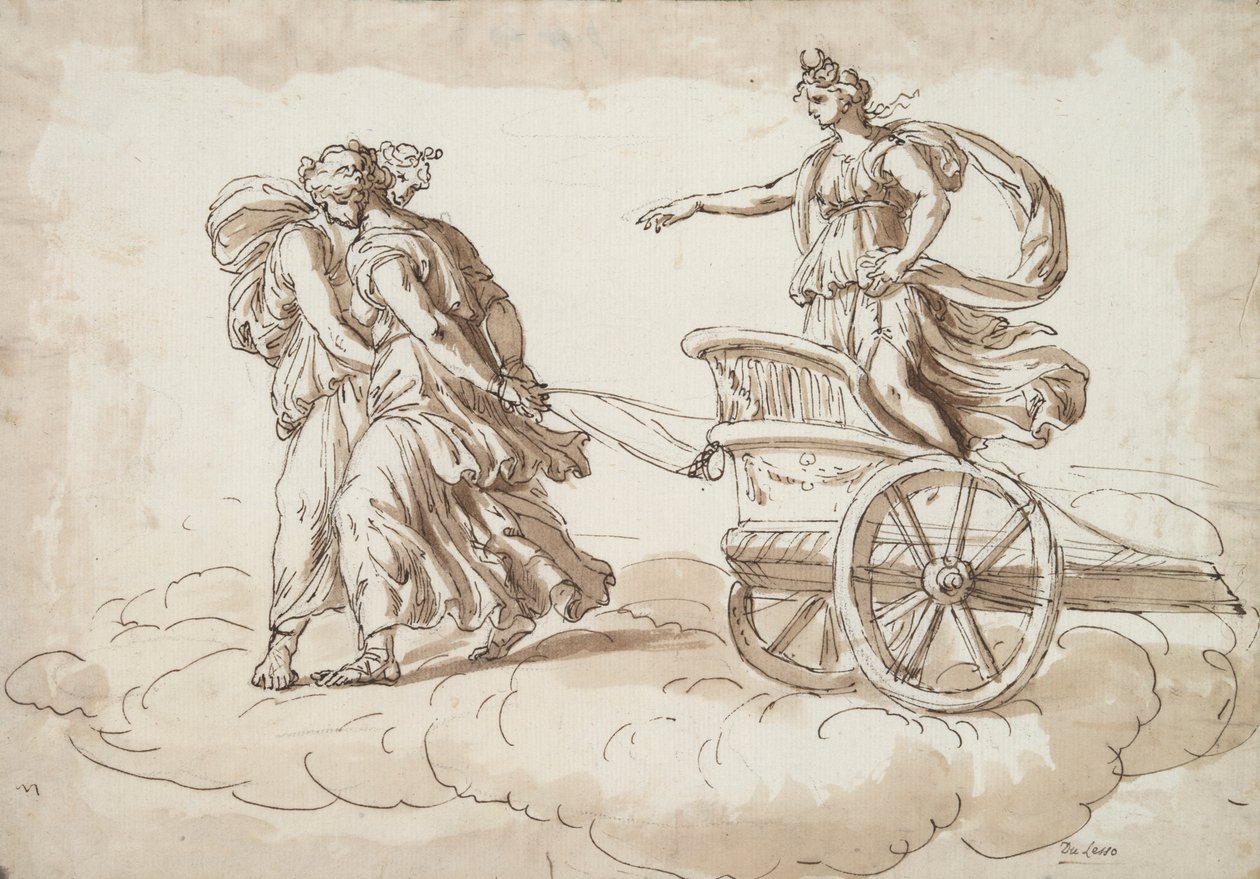 Diana i en vagn tecknad av två kvinnor av Unknown