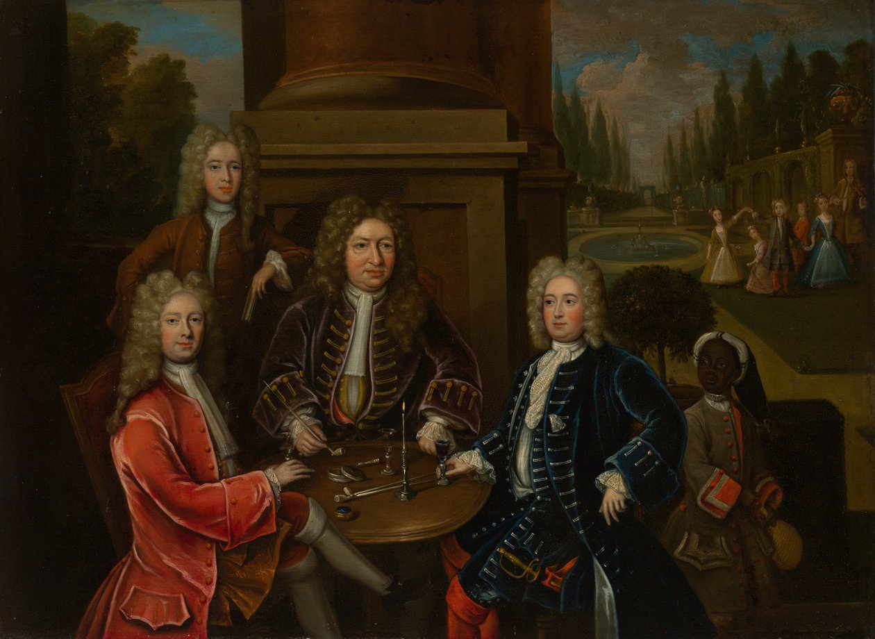 Elihu Yale satt till bords med den andre hertigen av Devonshire och Lord James Cavendish av Unknown