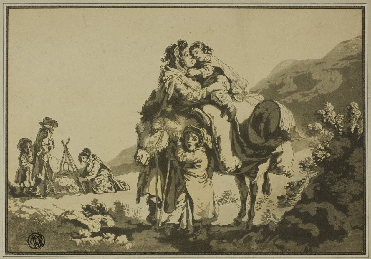 Familj av resenärer som vilar av Unknown