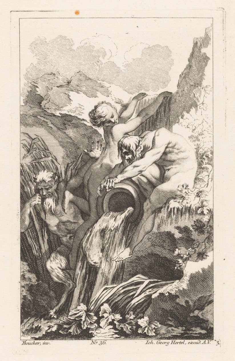 Fontän med man, kvinna och satyr Diverse Fontaines (serietitel) av Unknown