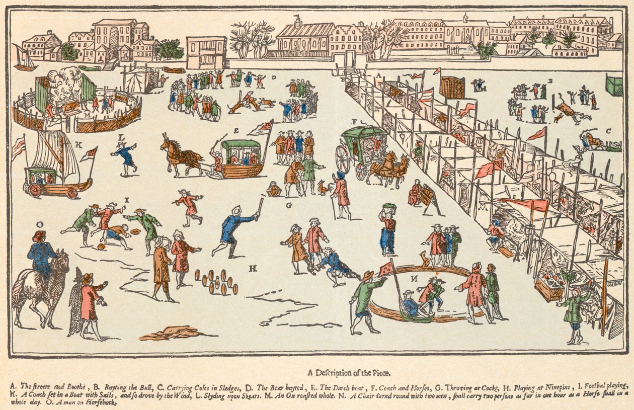 Frostmässa vid Themsen, London, 1683 av Unknown