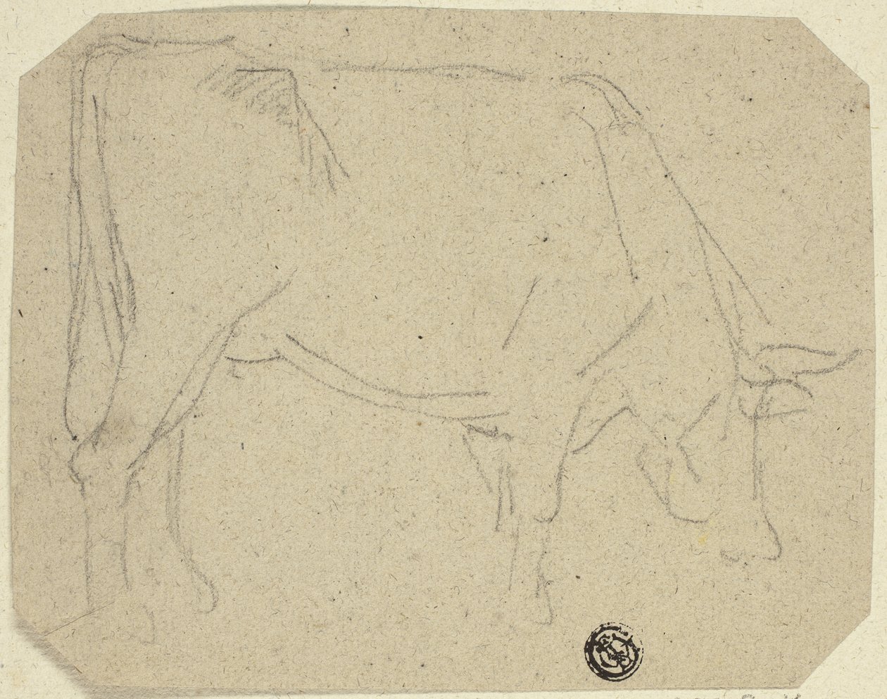 Betande ko (svängd till höger) (recto); Bakparten av en häst (verso) av Unknown