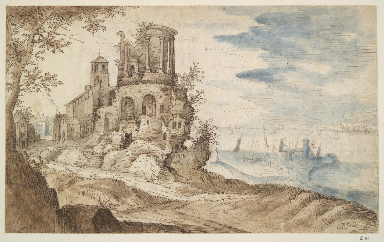 Imaginärt landskap med Sibyllatemplet, Tivoli av Unknown