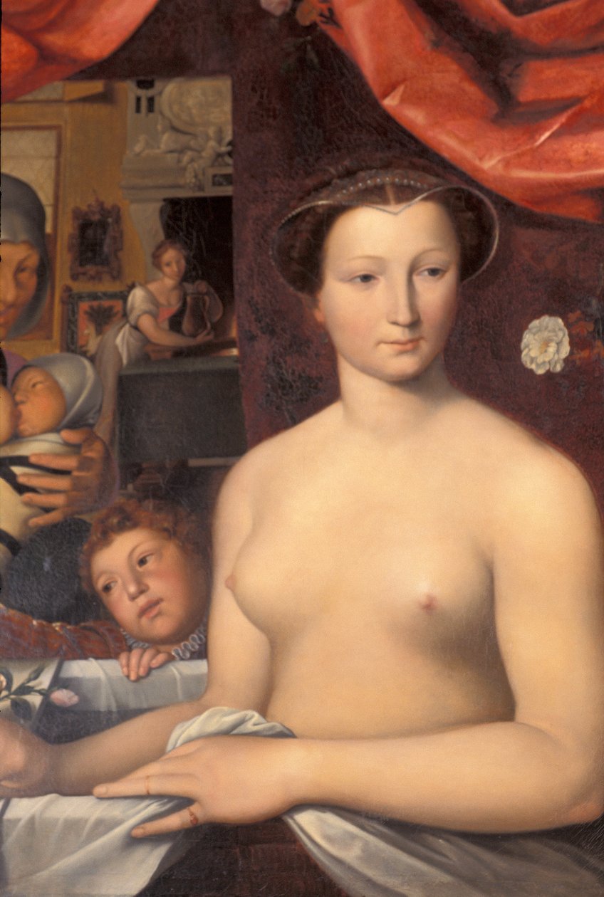 Indre & Loire N* 328 - Chateau dAzay-le-Rideau - rum 4 ""La Dame au bain"" detalj. Målning av Karl Ernest Lehman (1814-1882), efter Francois Clouet (1515-1572) av Unknown