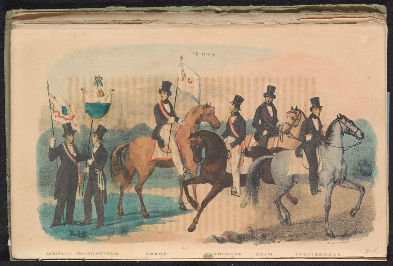 Kostymer och banderoller för hedersvakterna i Alkmaar, Monnickendam, Hoorn, Purmerend, Edam och Grootebroek, 1840-1842 VII. Grupp (titel på objekt) av Unknown