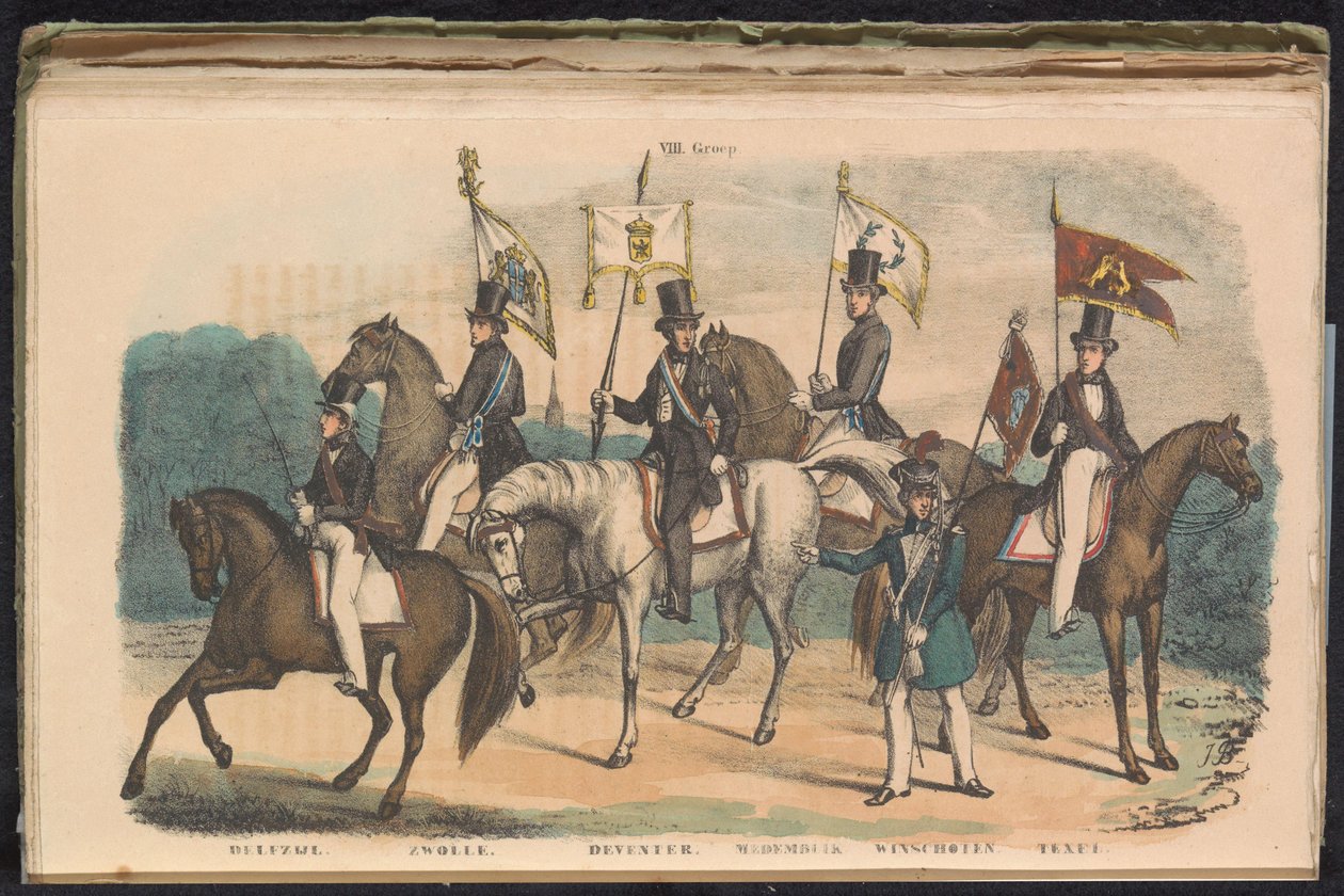 Kostymer och banderoller för hedersvakterna i Delfzijl, Zwolle, Deventer, Medemblik, Winschoten och Texel, 1840-1842 VIII. Grupp (titel på objekt) av Unknown