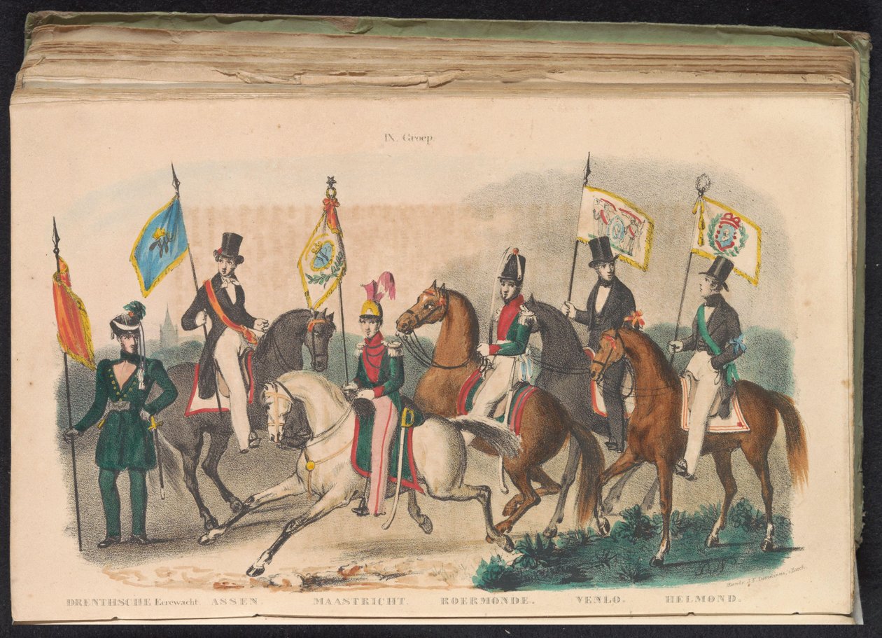 Kostymer och banderoller för hedersvakterna i Drenthe, Assen, Maastricht, Roermond, Venlo och Helmond, 1840-1842 IX. Grupp (titel på objekt) av Unknown